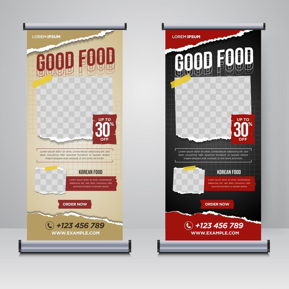 eten en restaurant roll-up banner ontwerpsjabloon vector