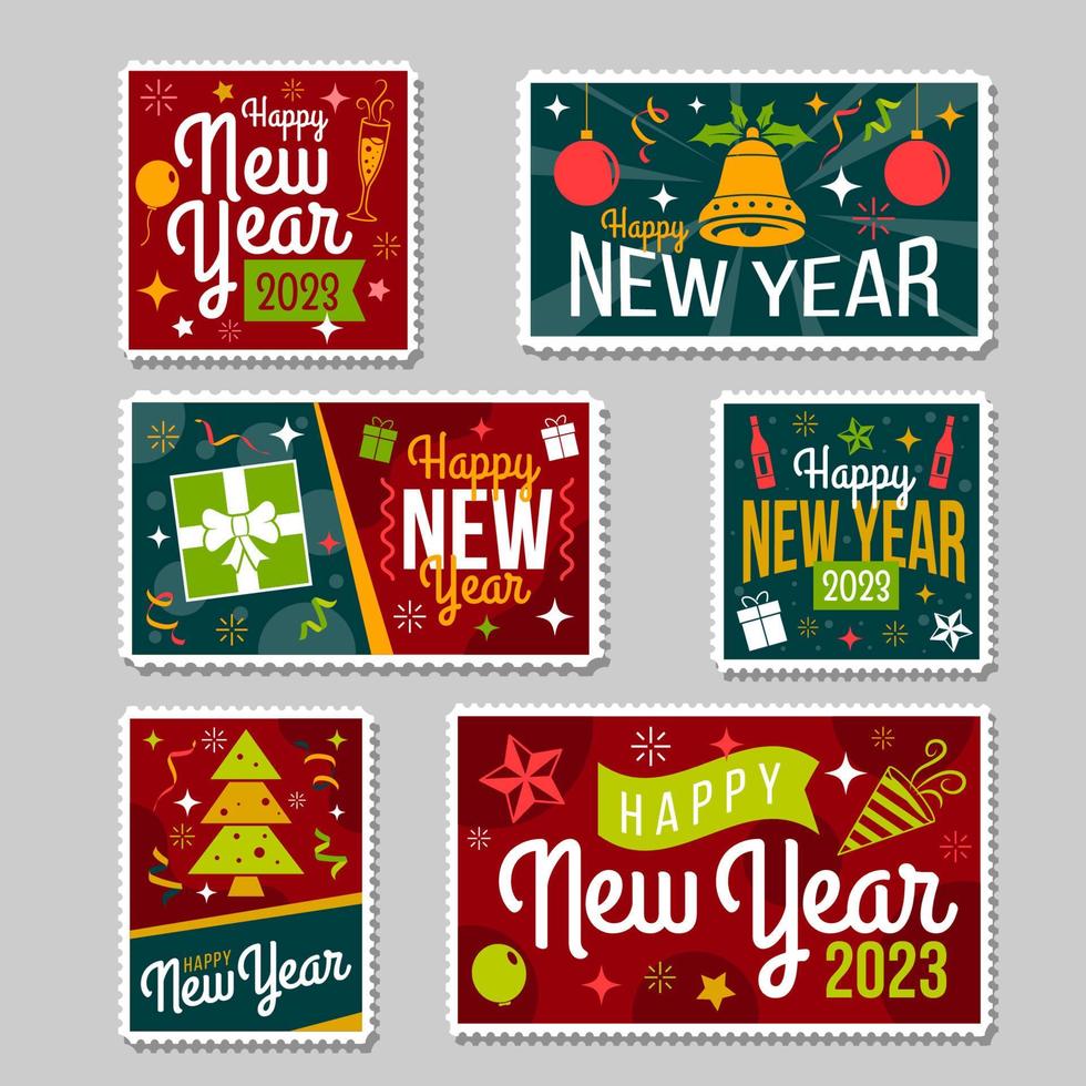 nieuw jaar postzegel verzameling vector