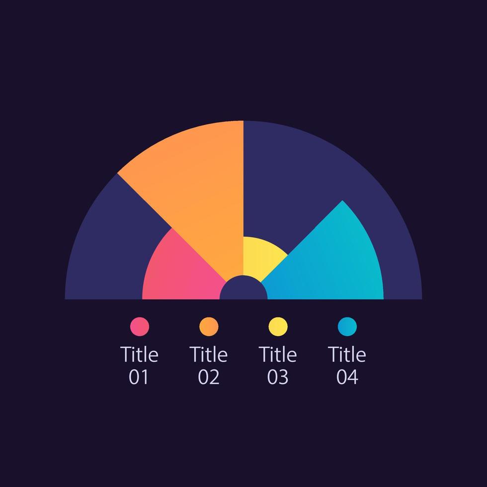 boog infographic tabel ontwerp sjabloon voor donker thema. bedrijf ontwikkeling. bewerkbare semi cirkel Infochart met verschillend segmenten. zichtbaar gegevens presentatie vector