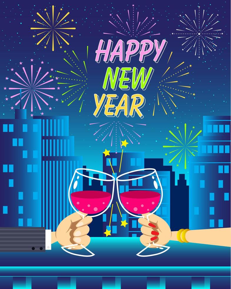 nieuw jaar nacht feestelijk, gelukkig nieuw jaar vuurwerk partij vector poster, nieuw jaar nacht partij banier