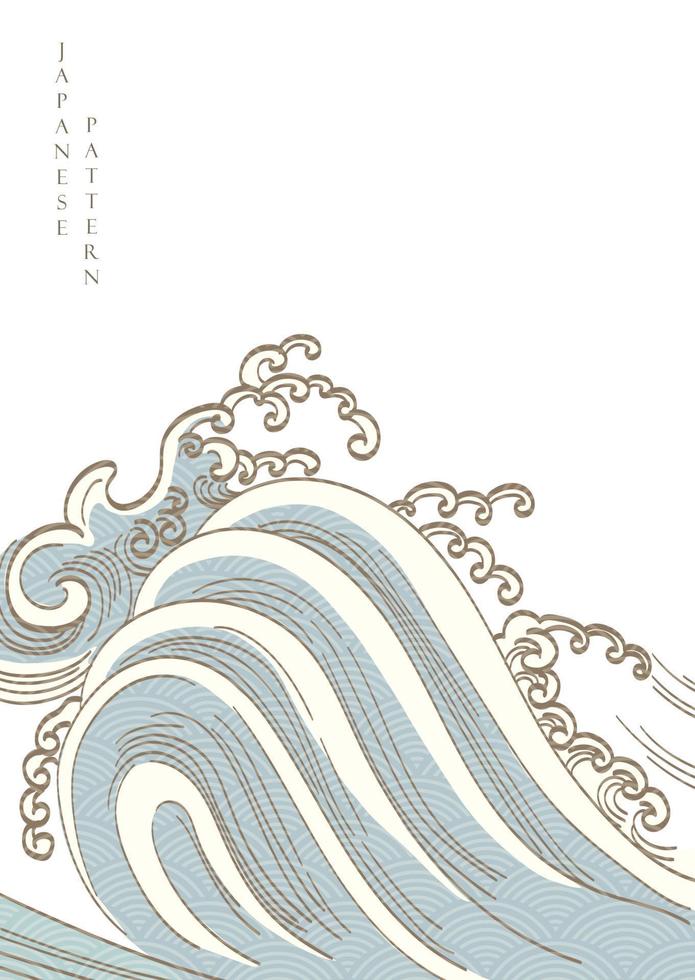 Japans achtergrond met hand- trek oceaan decoratie vector. lijn elementen met Golf patroon in wijnoogst stijl. vector