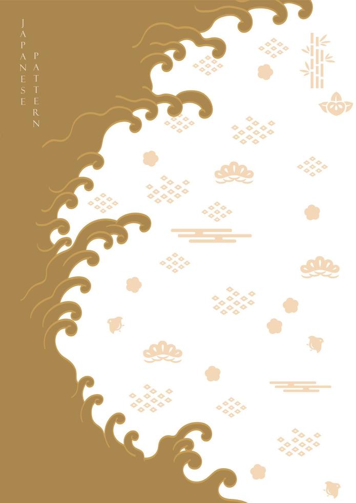 Japans hand- trek Golf achtergrond met bonsai en bamboe icoon patroon vector. Aziatisch traditioneel banier ontwerp in wijnoogst stijl. vector