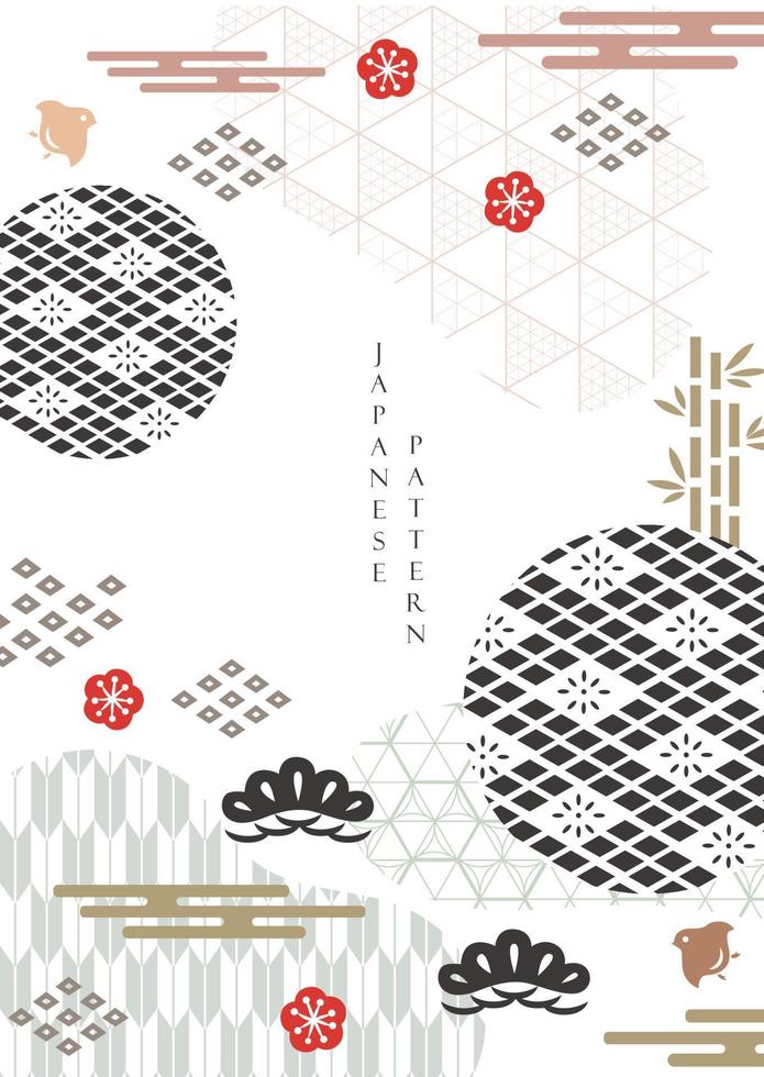 Japans achtergrond met meetkundig patroon vector. Aziatisch traditioneel icoon en symbool met kers bloesem bloem decoratie in wijnoogst stijl. vector