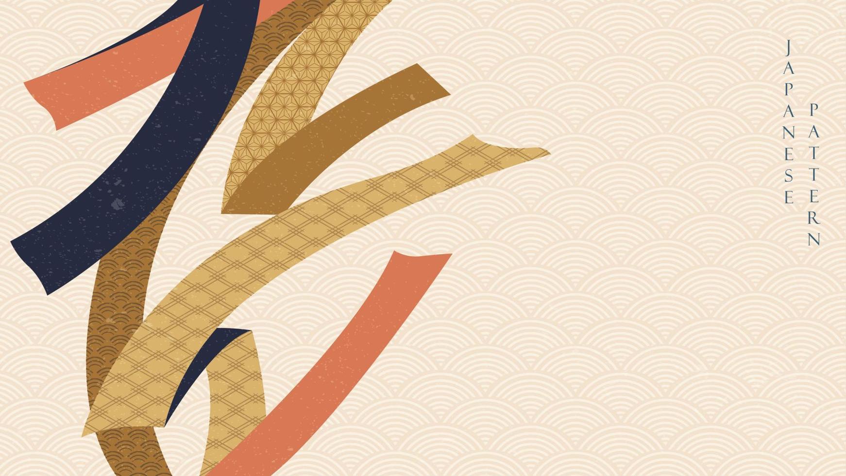 Japans achtergrond met meetkundig patroon vector. abstract kunst decoratie met lint elementen banier in wijnoogst stijl. vector