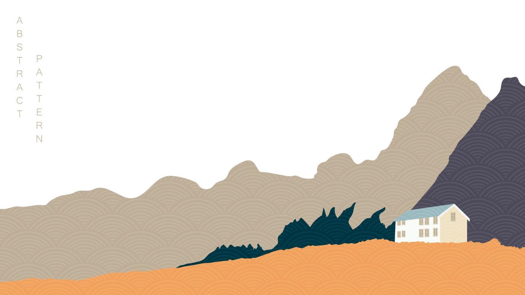 natuurlijk landschap achtergrond met Japans Golf patroon vector. berg Woud kunst banier ontwerp in wijnoogst stijl. vector