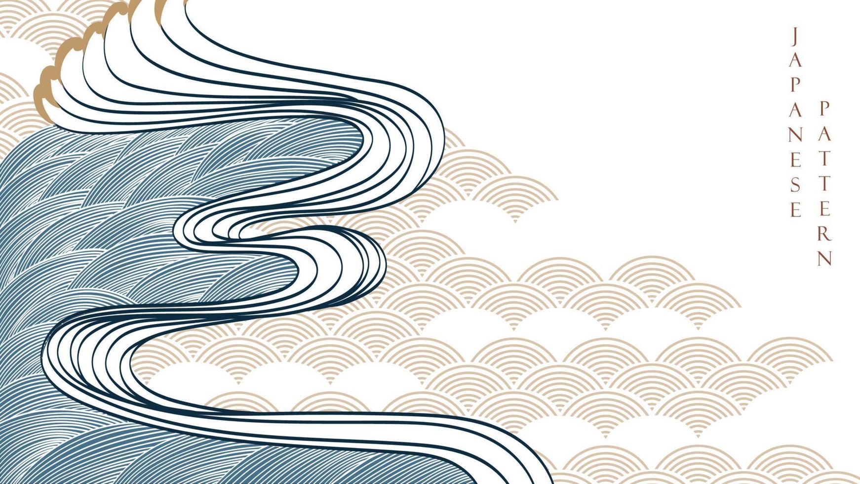 Japans achtergrond met hand- trek Golf decoratie patroon vector. meetkundig banier ontwerp met abstract kunst elementen in wijnoogst stijl. vector