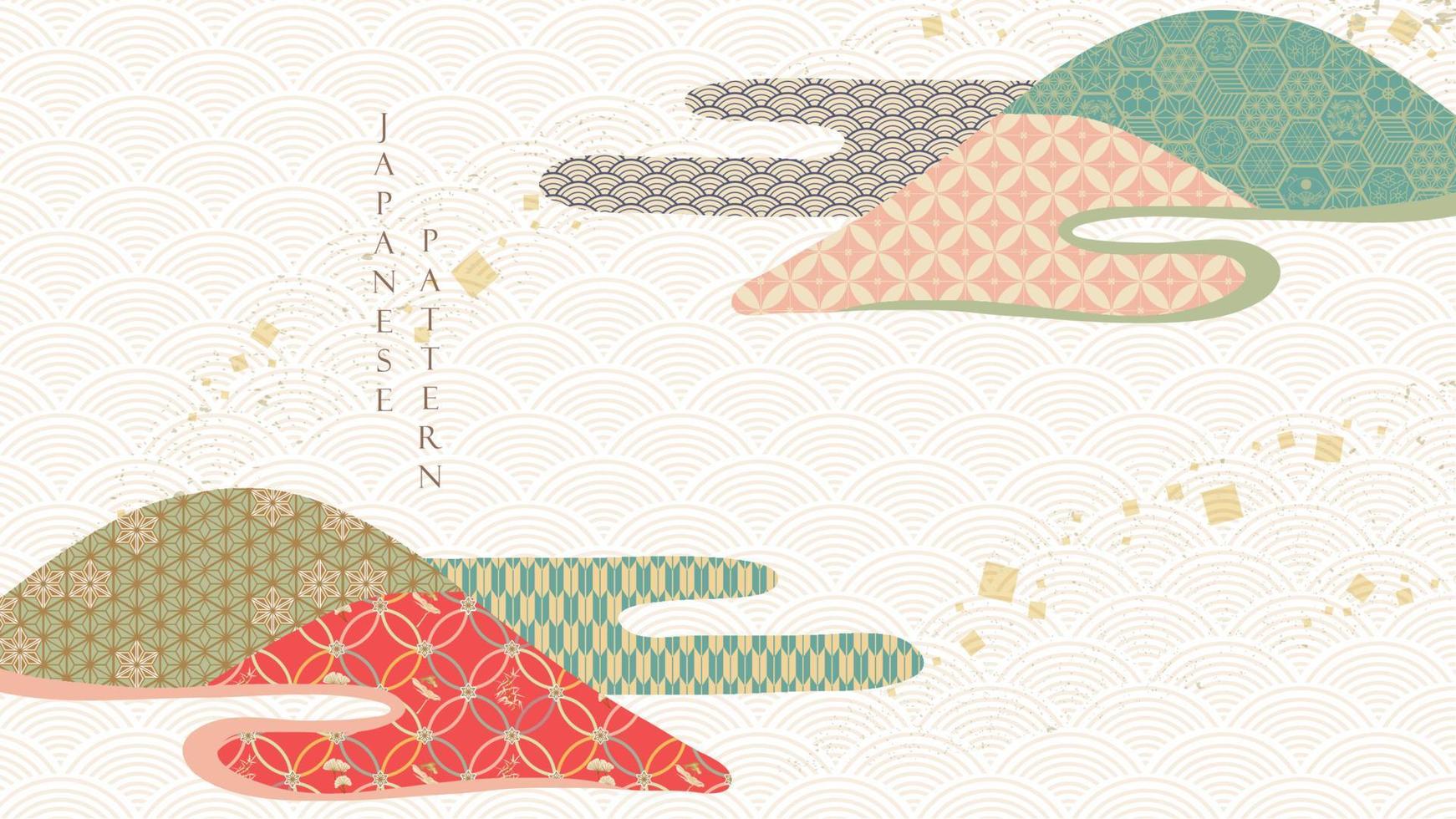 Japans achtergrond met Aziatisch traditioneel decoratie patroon vector. oosters banier ontwerp met abstract kunst elementen in wijnoogst stijl. berg landschap sjabloon. vector