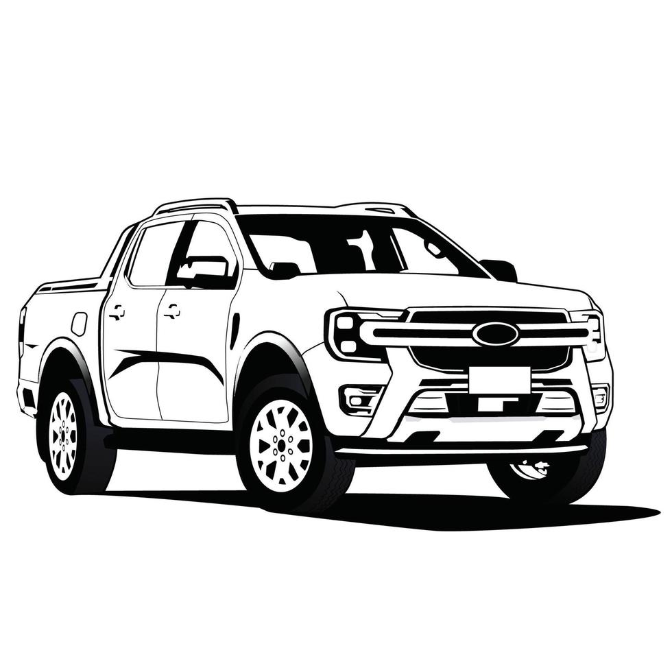vrachtauto voertuig zwart en wit illustratie vector ontwerp