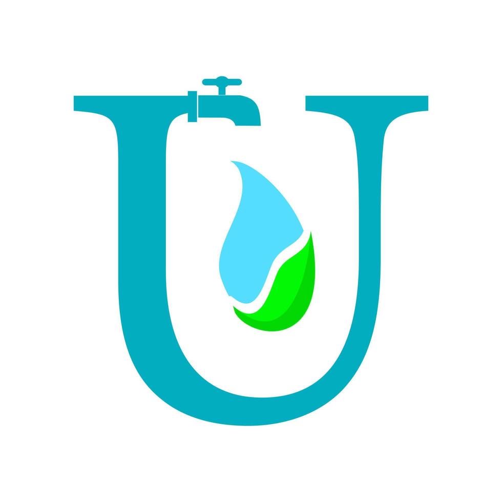 brief u met laten vallen water en loodgieter logo sjabloon illustratie vector