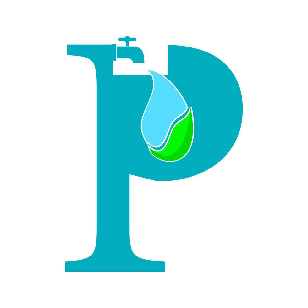 brief p met laten vallen water en loodgieter logo sjabloon illustratie vector