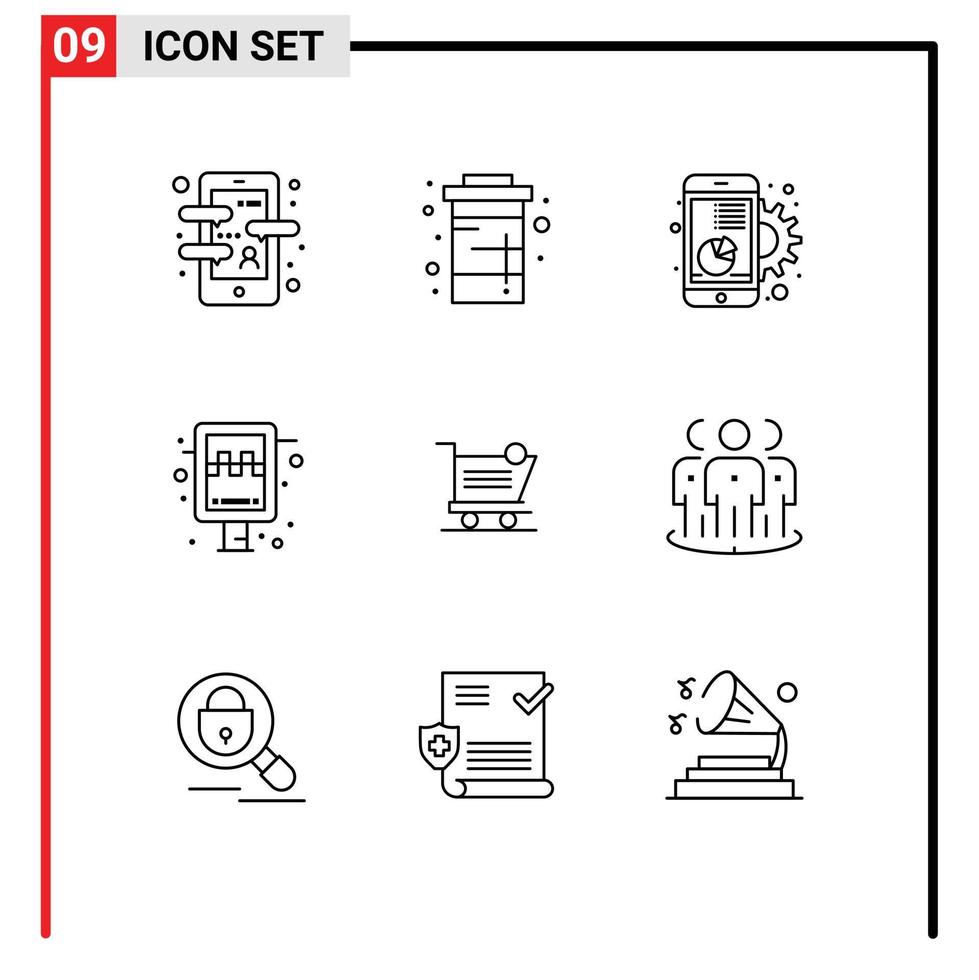 pictogram reeks van 9 gemakkelijk contouren van station bord Frisdrank mobiel diagram bewerkbare vector ontwerp elementen