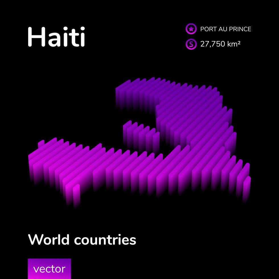 Haïti 3d kaart. gestileerde neon isometrische gestreept vector kaart van Haïti is in paars kleuren Aan zwart achtergrond. leerzaam banier