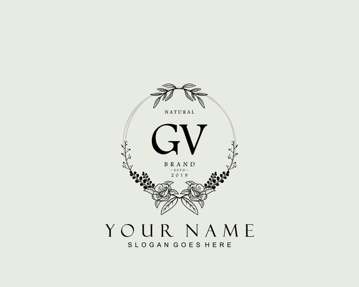 eerste gv schoonheid monogram en elegant logo ontwerp, handschrift logo van eerste handtekening, bruiloft, mode, bloemen en botanisch met creatief sjabloon. vector