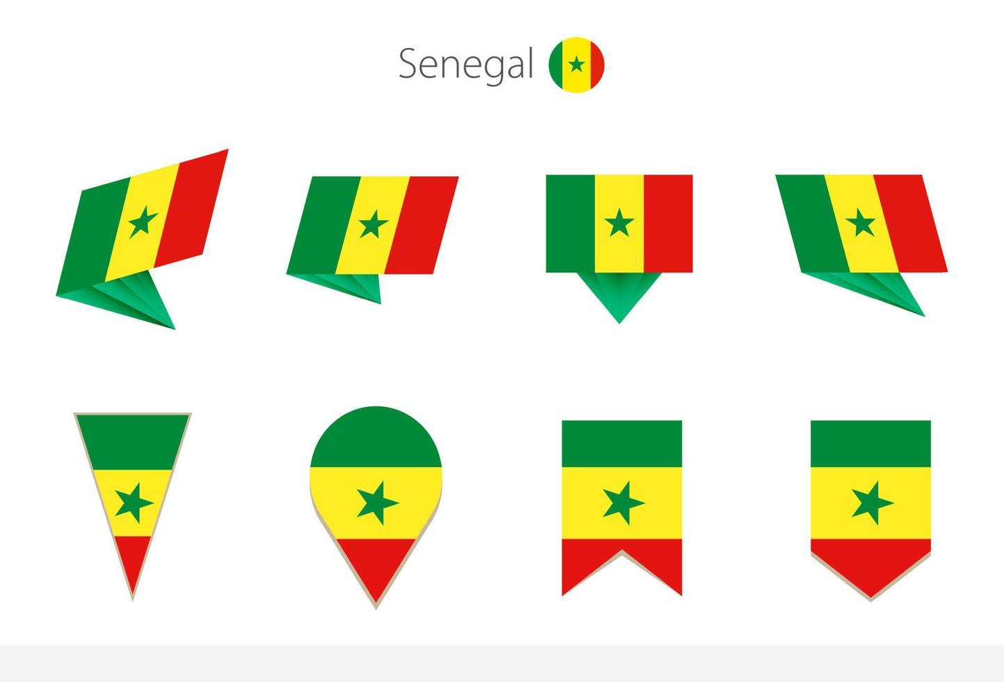 Senegal nationaal vlag verzameling, acht versies van Senegal vector vlaggen.