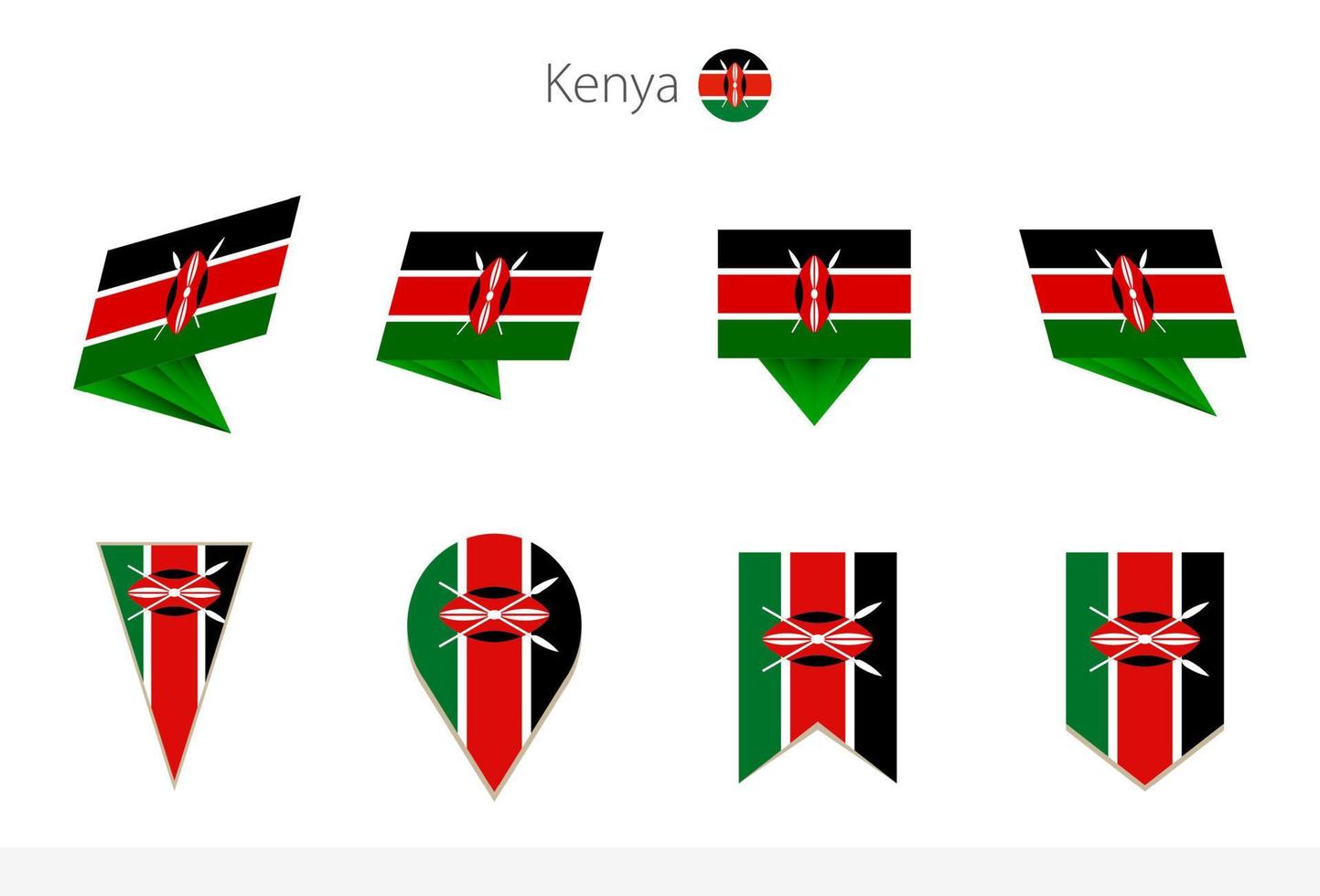 Kenia nationaal vlag verzameling, acht versies van Kenia vector vlaggen.