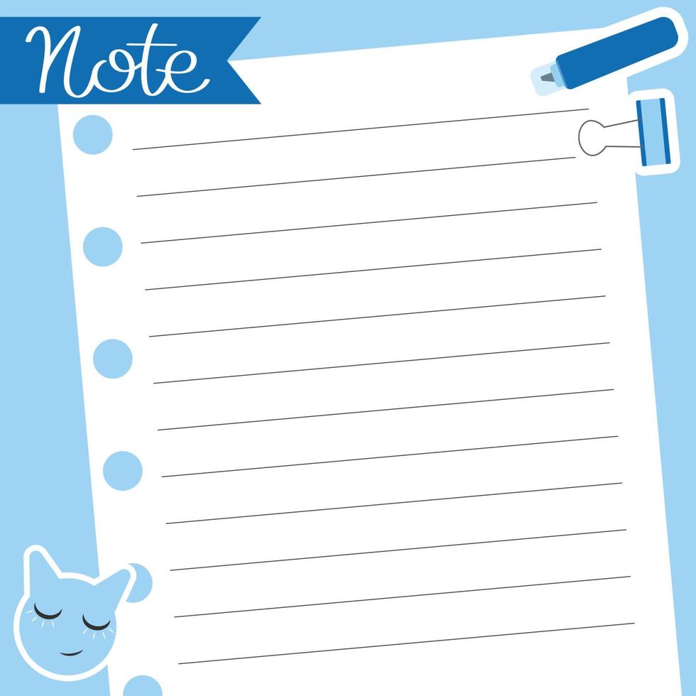 schattig papier Notitie sjabloon. notities, memo en naar Doen lijsten gebruikt in een dagboek of kantoor. vector