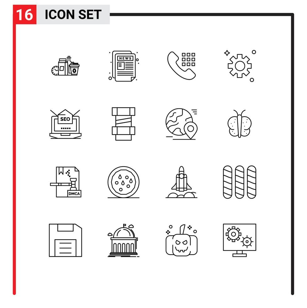 16 universeel schets tekens symbolen van laptop radertjes nieuws brief instelling sleutels bewerkbare vector ontwerp elementen