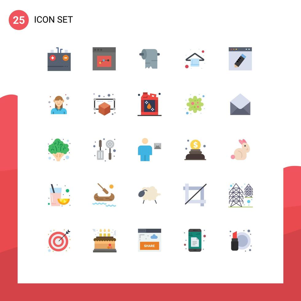 groep van 25 vlak kleuren tekens en symbolen voor ontwerp handdoek gebruiker bad hanger bewerkbare vector ontwerp elementen