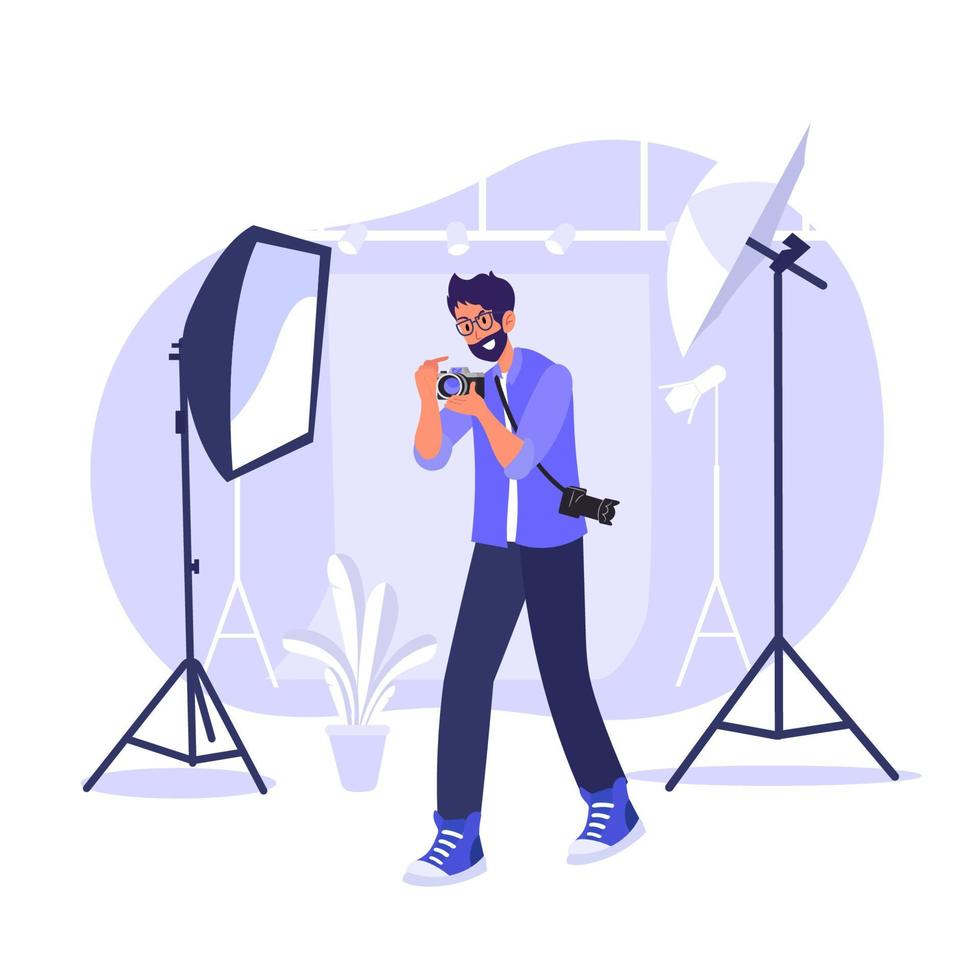 Mens fotograaf karakter vector. fotograaf karakter vlak tekenfilm illustratie vector