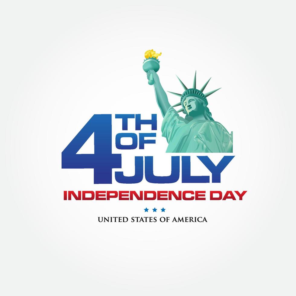 4e van juli. gelukkig onafhankelijkheid dag van Amerika achtergrond met golvend vlag en standbeeld van vrijheid vector