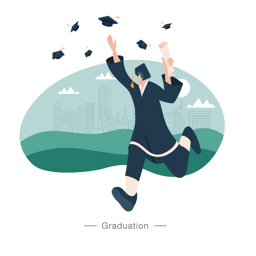 gelukkig afstuderen studenten tekens vieren diploma uitreiking. diploma uitreiking concept illustratie vector