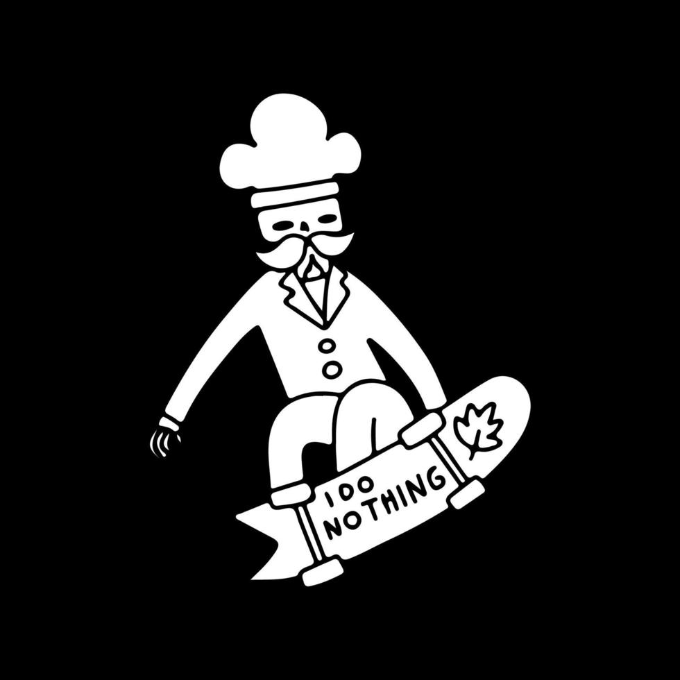 chef schedel vrije stijl met skateboard illustratie. artwork voor straat dragen, t shirt, affiches, bommenwerper jassen, capuchon, lappendeken. vector