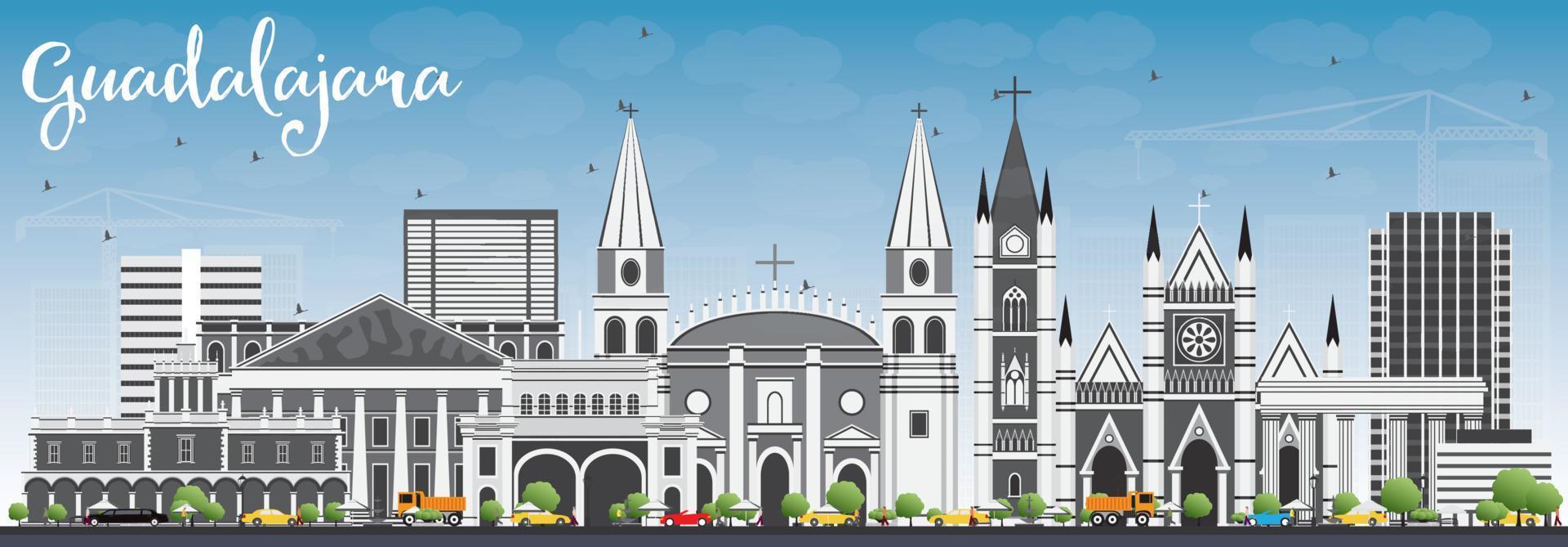 guadalajara horizon met grijs gebouwen en blauw lucht. vector