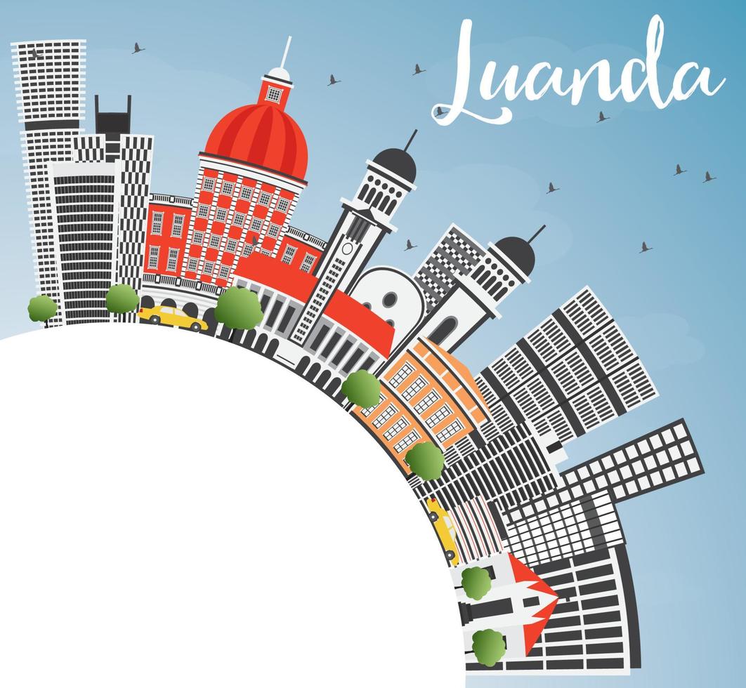 luanda skyline met grijze gebouwen, blauwe lucht en kopieer ruimte. vector