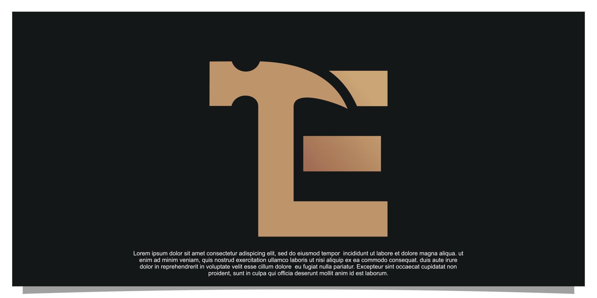 creatief eerste brief e met hamer logo ontwerp uniek concept premie vector