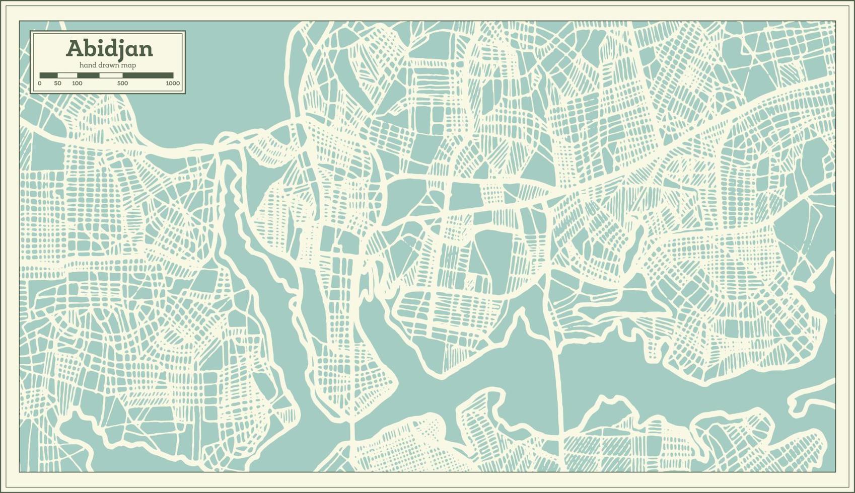 abidjan ivoor kust stad kaart in retro stijl. schets kaart. vector