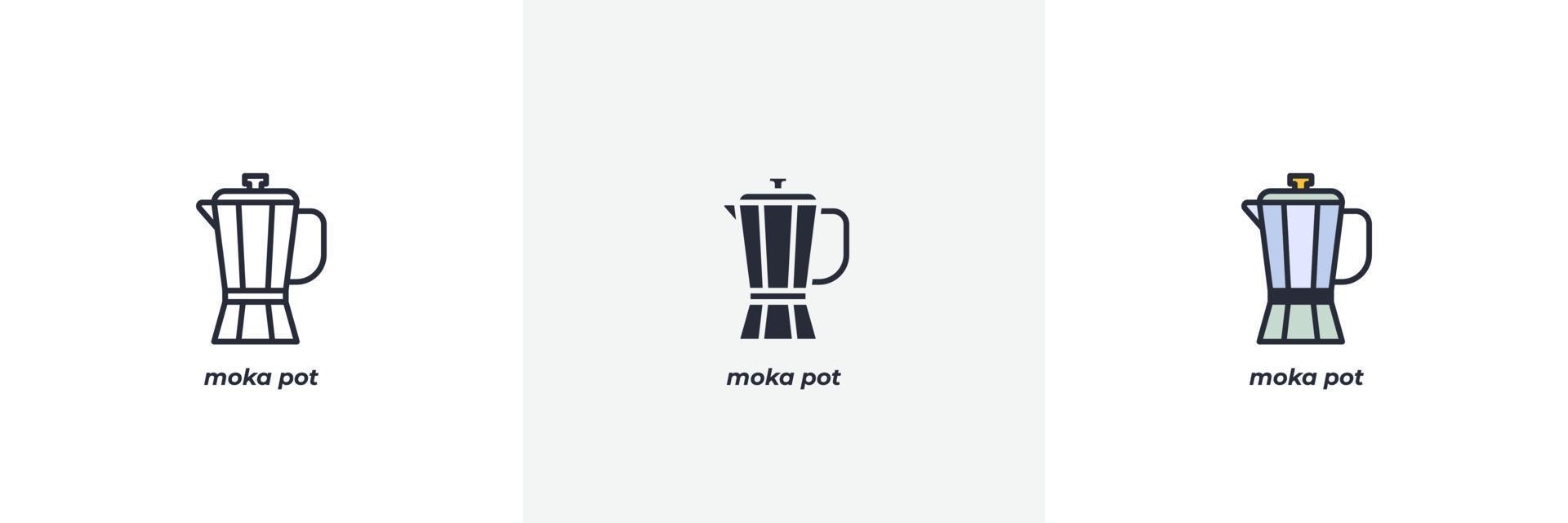 mokka pot icoon. lijn, solide en gevulde schets kleurrijk versie, schets en gevulde vector teken. idee symbool, logo illustratie. vector grafiek