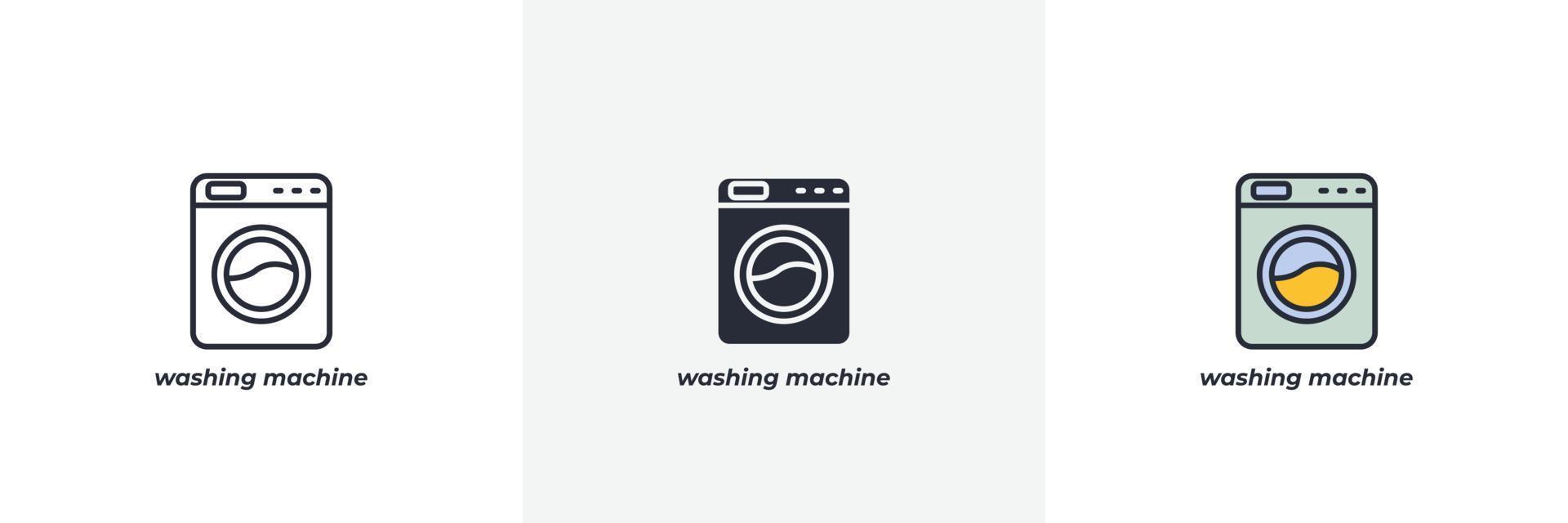 het wassen machine icoon. lijn, solide en gevulde schets kleurrijk versie, schets en gevulde vector teken. idee symbool, logo illustratie. vector grafiek