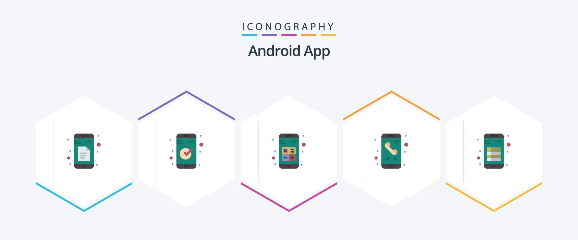 android app 25 vlak icoon pak inclusief roeping. mobiel. toevoegen. telefoongesprek. wisselwerking vector