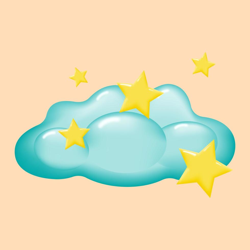 tekenfilm blauw pluizig wolk met geel sterren geïsoleerd Aan een beige achtergrond. vector illustratie.