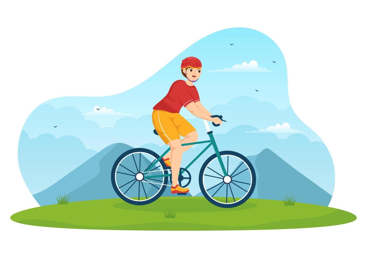 berg fietsen illustratie met wielersport naar beneden de bergen voor sport, vrije tijd en gezond levensstijl in vlak tekenfilm hand- getrokken Sjablonen vector