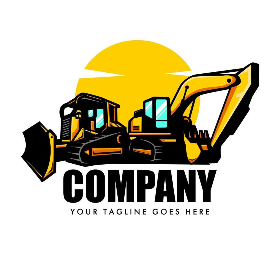 bulldozer logo of trekker met graafmachine vector voor bouw bedrijf