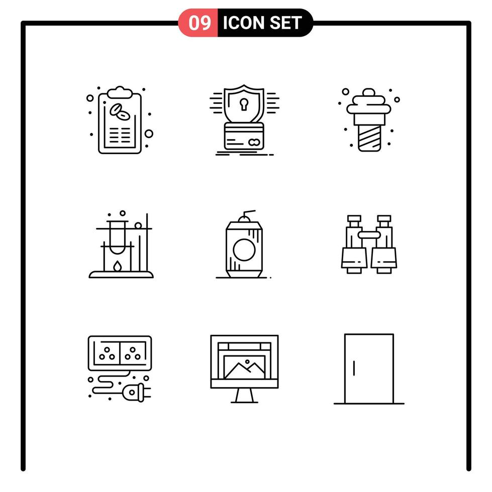 voorraad vector icoon pak van 9 lijn tekens en symbolen voor fles wetenschap hacken Leuk vinden ijs room bewerkbare vector ontwerp elementen