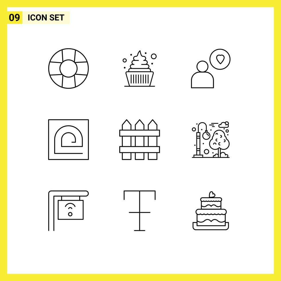 schets pak van 9 universeel symbolen van hout huis hart hek wachtwoord bewerkbare vector ontwerp elementen