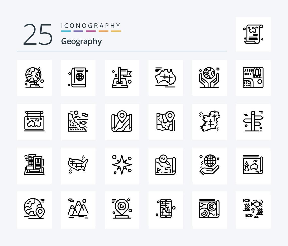 geo- grafisch 25 lijn icoon pak inclusief land. Australië. wereldbol. kaart. plaats vector