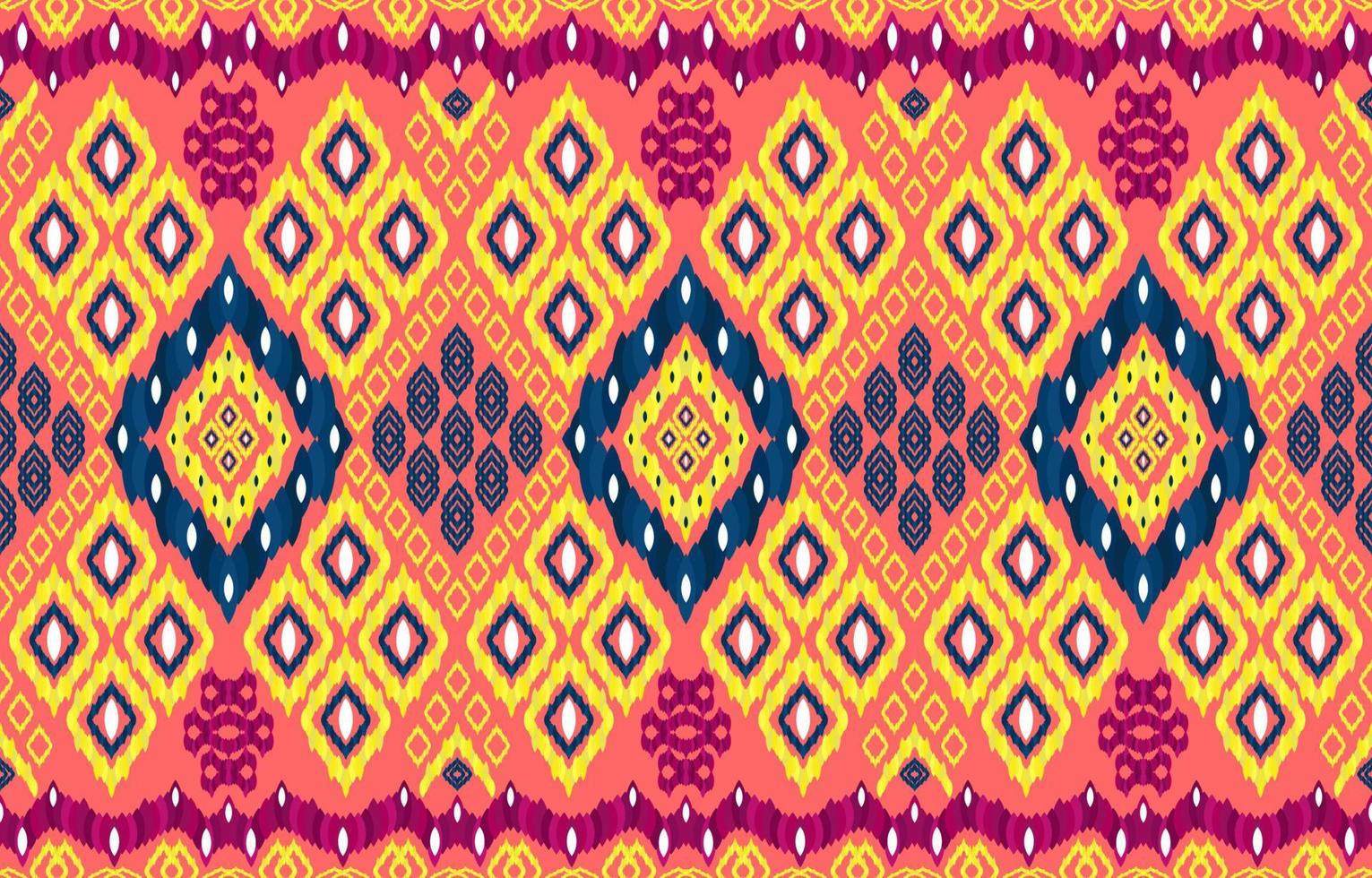 overladen ikat naadloos patronen. meetkundig lijn oranje zonsondergang kleur achtergrond. Aziatisch etnisch volk traditioneel ikat patroon retro stijl. ontwerp voor kleding kleding stof tapijt textiel. vector illustratie.