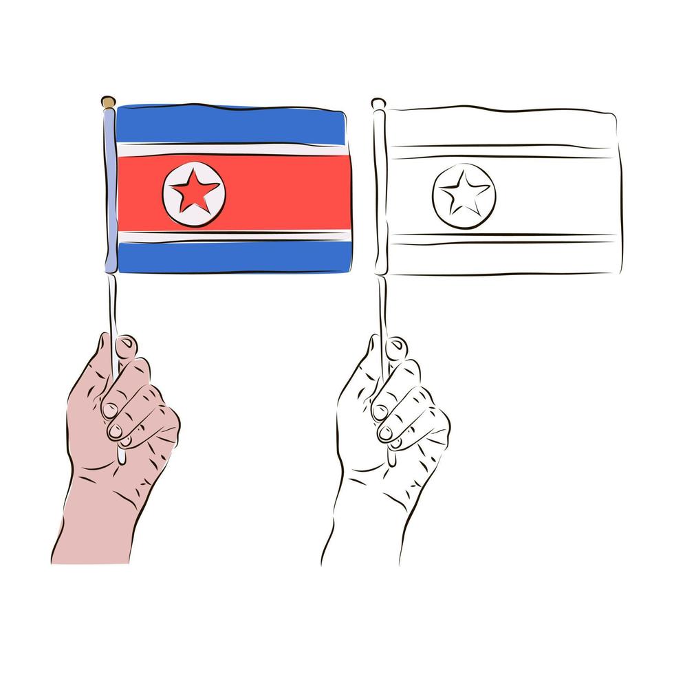 de vlag van de dprk is in de hand- van een Mens in kleur en zwart en wit. de concept van Duitse patriottisme. vector