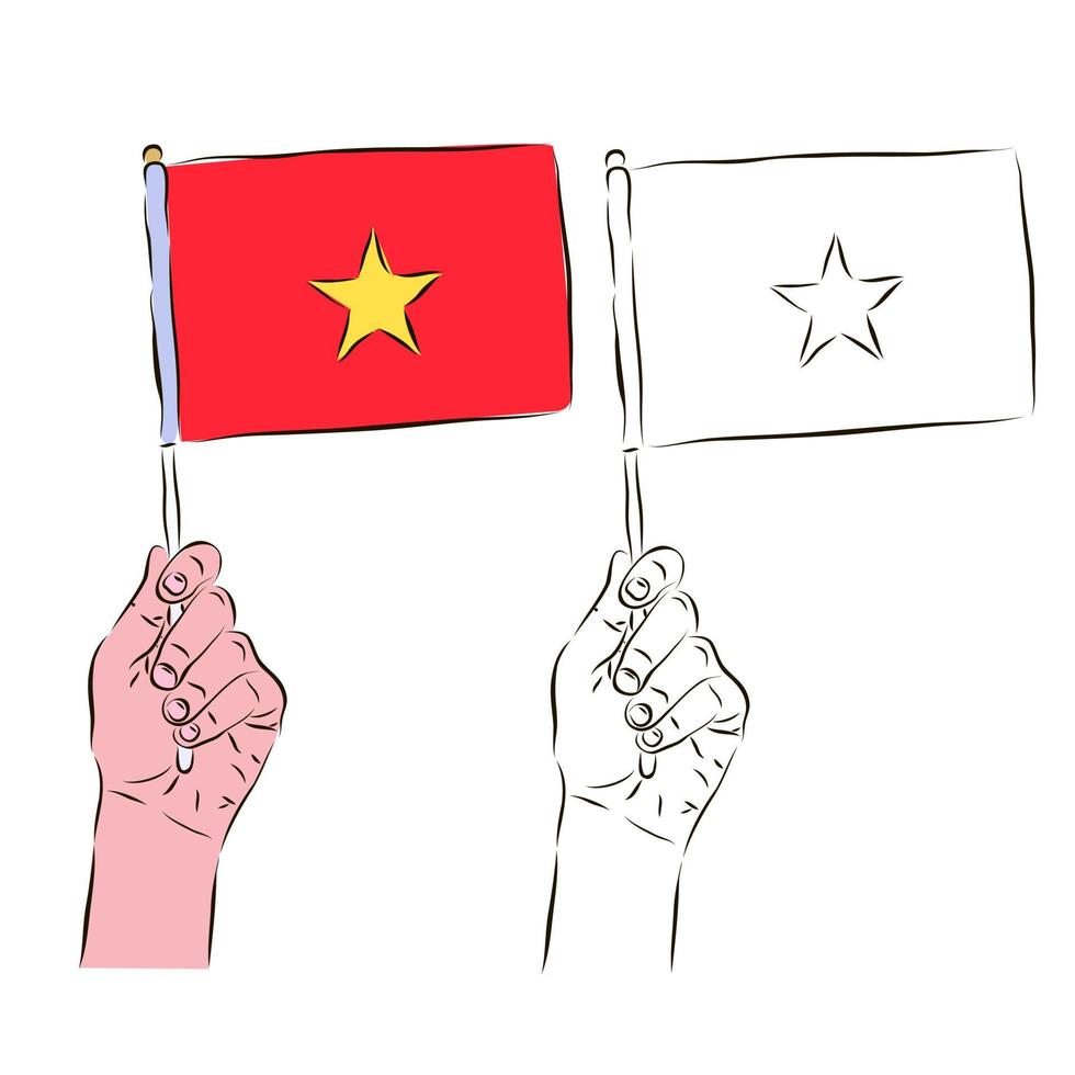 de vlag van Vietnam is in de hand- van een Mens in kleur en zwart en wit. de concept van patriottisme. vector