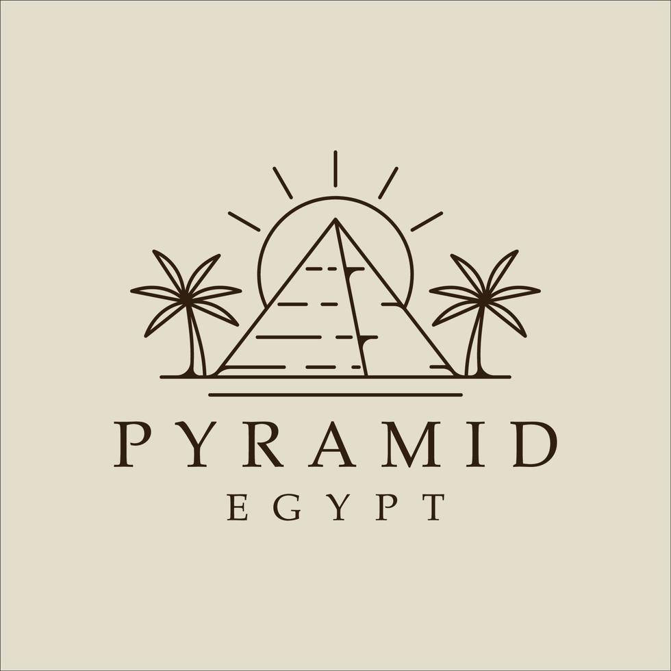 piramide met datum palm logo lijn kunst gemakkelijk vector illustratie sjabloon icoon grafisch ontwerp. Egypte landschap teken of symbool voor bedrijf reizen cultuur concept