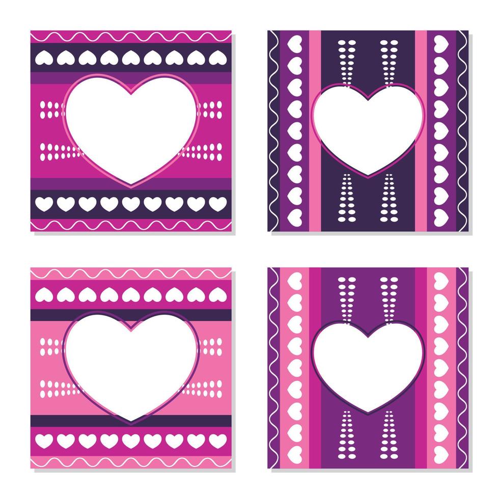 Valentijnsdag dag concept posters set. vector illustratie. helling Purper met wit kader Aan meetkundig achtergrond. schattig liefde banier of groet kaart