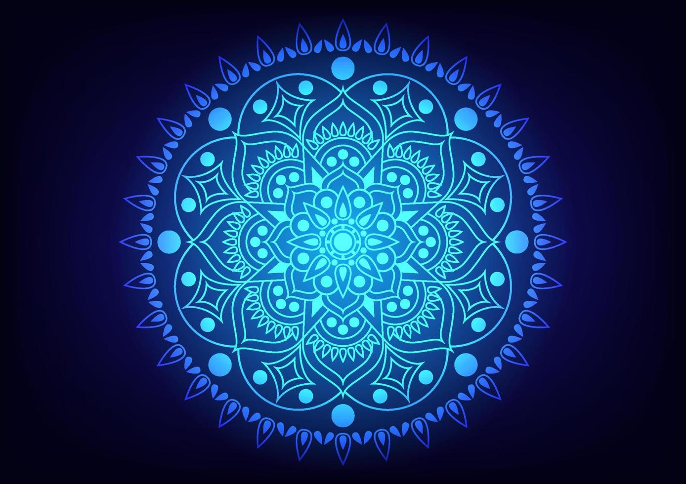 mandala bloem cirkel centrum licht blauw neon achtergrond vector