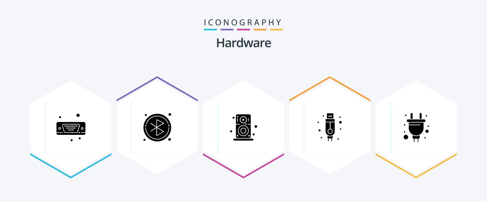 hardware 25 glyph icoon pak inclusief hardware. plug. hardware. elektrisch. kabel vector