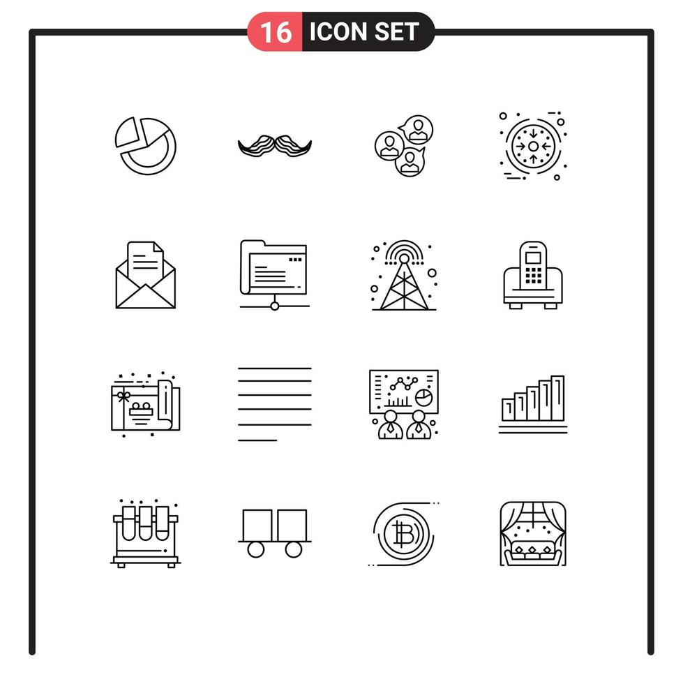 modern reeks van 16 contouren pictogram van verwerken bedrijf mannetje modern focus bewerkbare vector ontwerp elementen