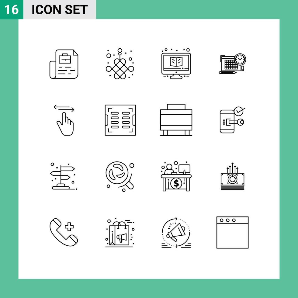 universeel icoon symbolen groep van 16 modern contouren van vinger pen aan het leren het dossier toezicht houden op bewerkbare vector ontwerp elementen