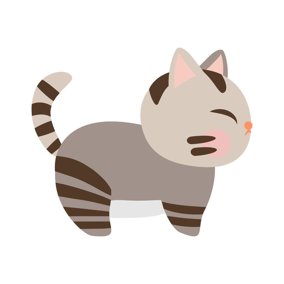 schattig tekenfilm weinig baby kat icoon. kat staand Aan de verdieping met oog Gesloten. kat met grijs kleur. tekenfilm illustratie, vector, eps10 vector