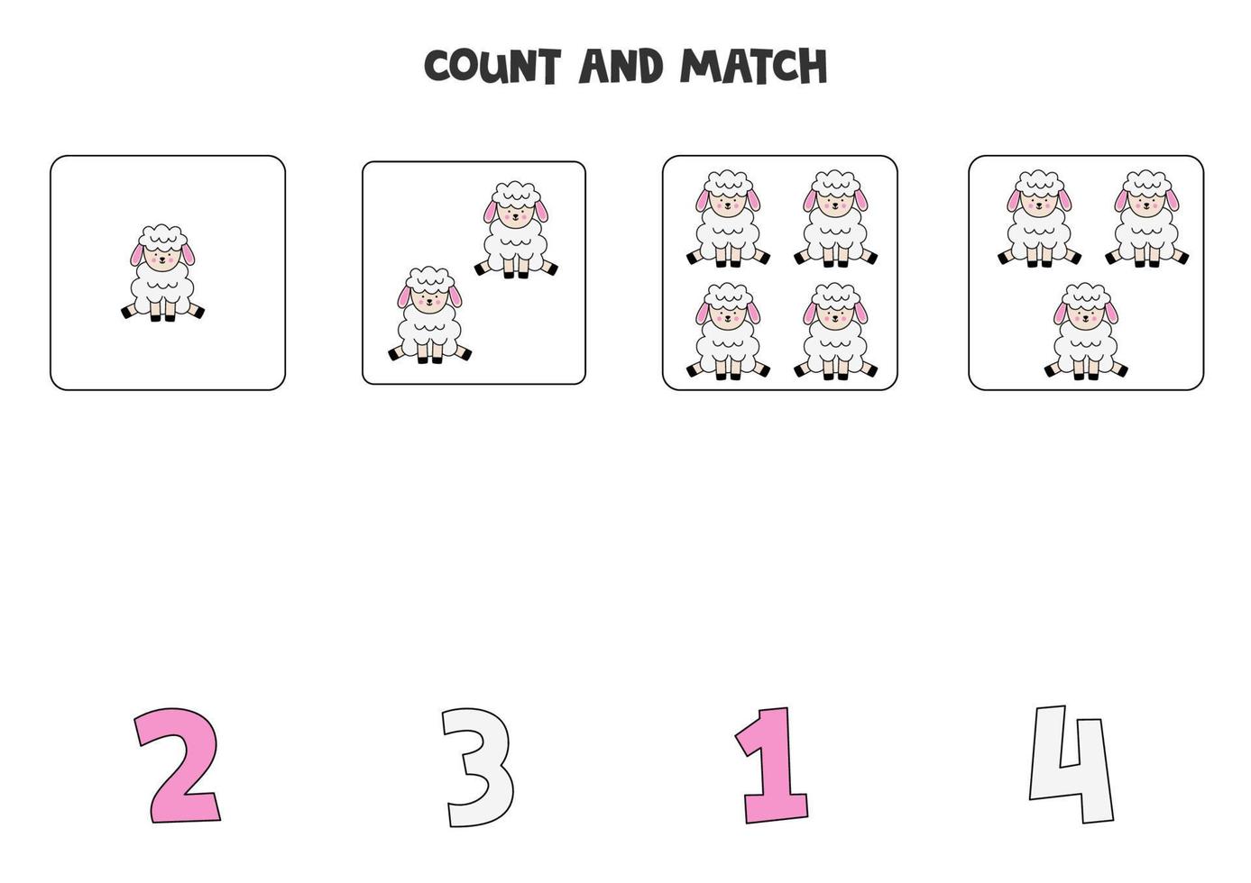 tellen spel voor kinderen. tellen allemaal Pasen schapen en bij elkaar passen met nummers. werkblad voor kinderen. vector